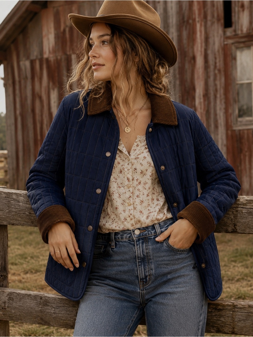 Quilted Navy Barn Jacket - M